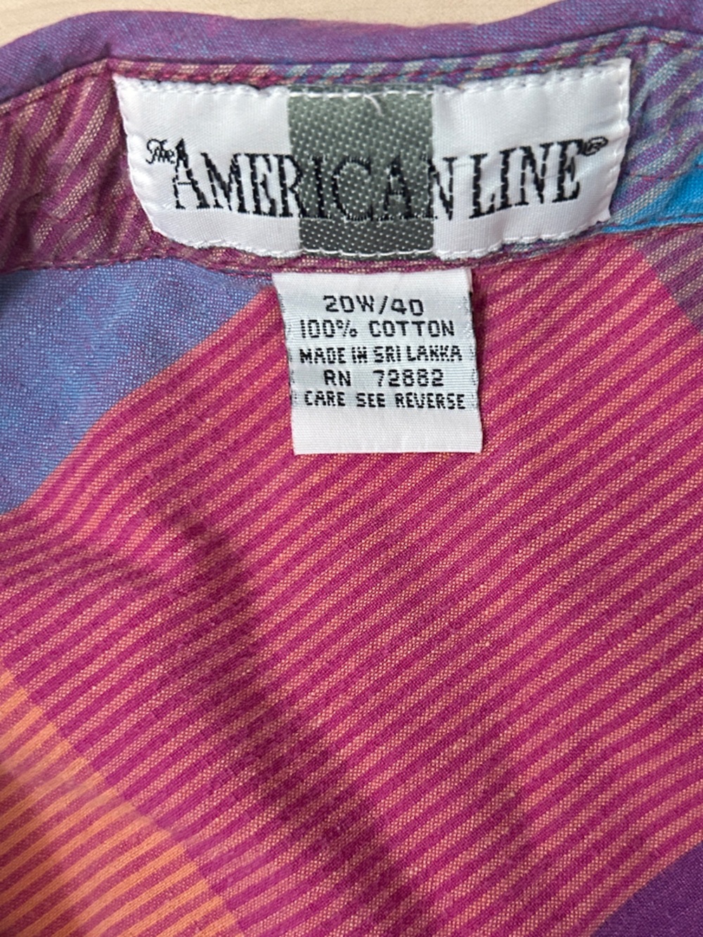 Vintage American Line Madras Plaid Button Up Shirt Size 20W 100% Cotton 80s/90s - Picture 6 of 14